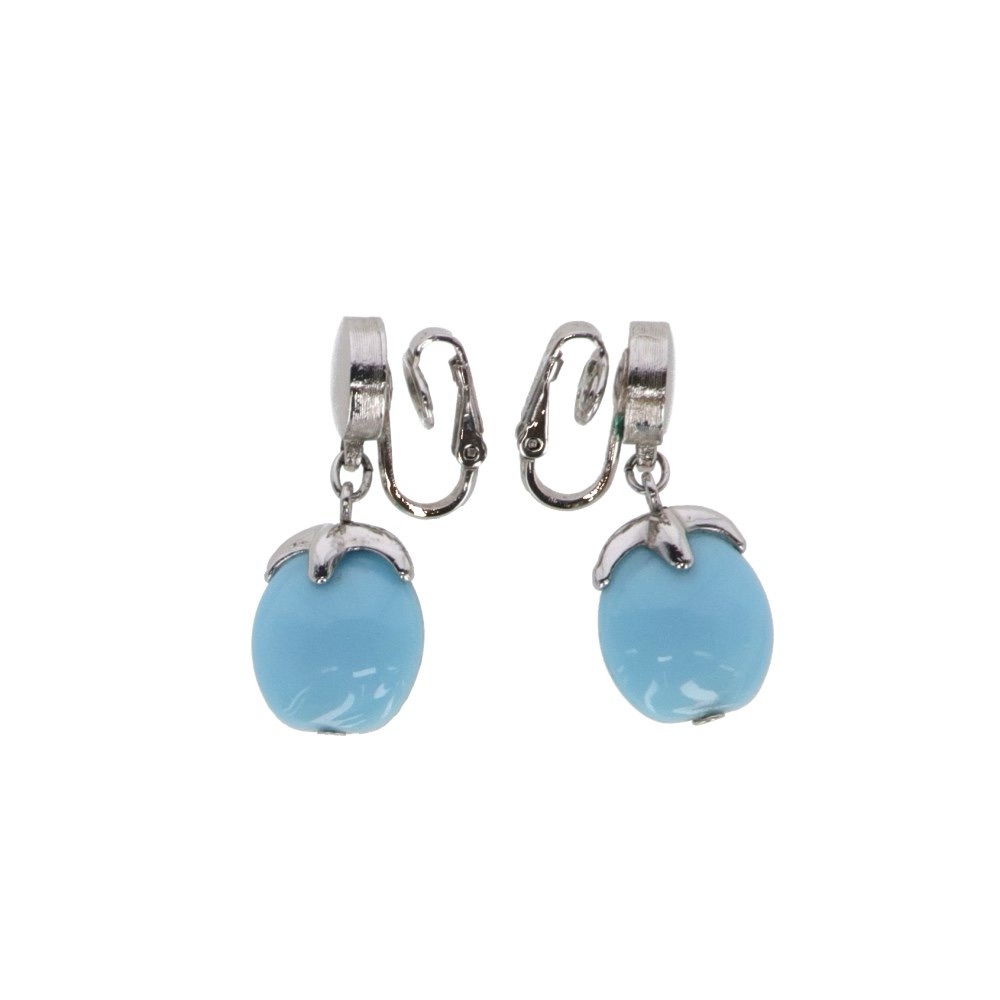 TRIFARI 60s Vintage silver-tone metal pendant drop clip tear light blue detail
